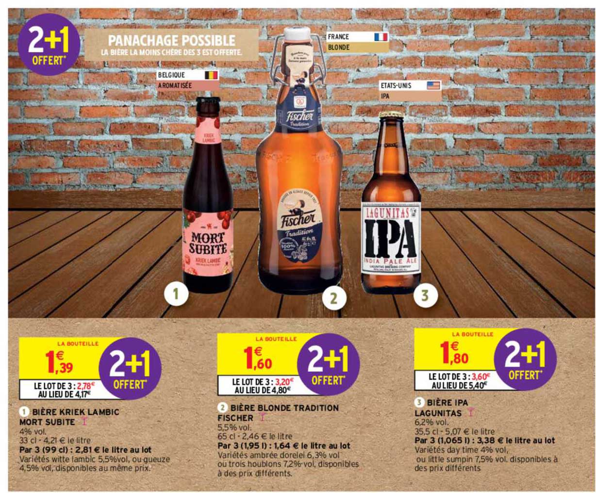 bière kriek lambic mort subite, bière blonde tradition fischer, bière ipa lagunitas