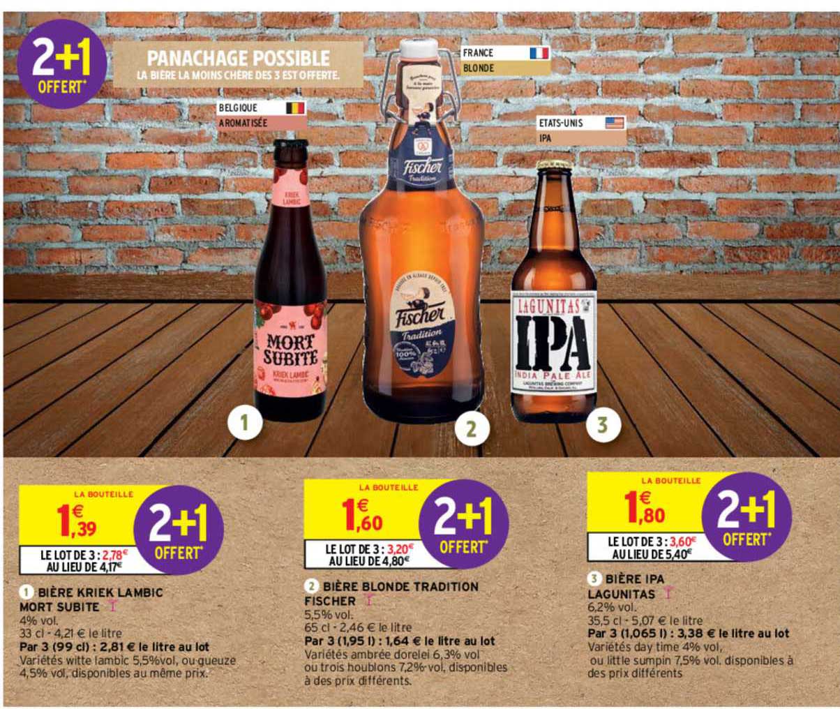 bière kriek lambic mort subite, bière blonde tradition fischer, bière ipa lagunitas