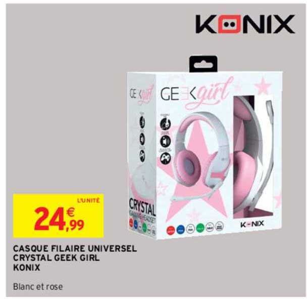 casque filaire universel crystal geek girl konix
