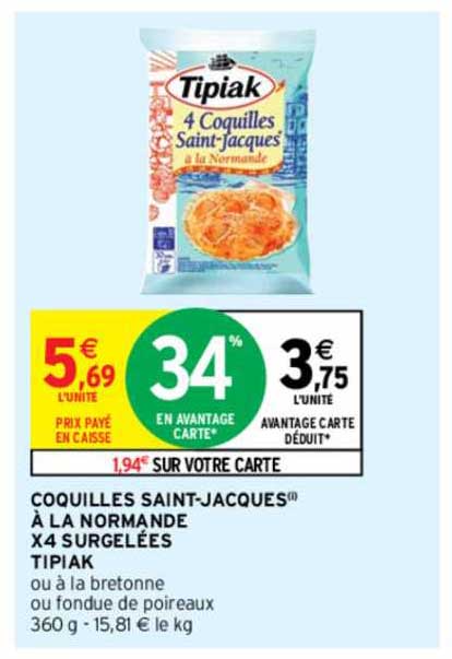 coquilles saint-jacques à la normande x4 surgelées tipiak