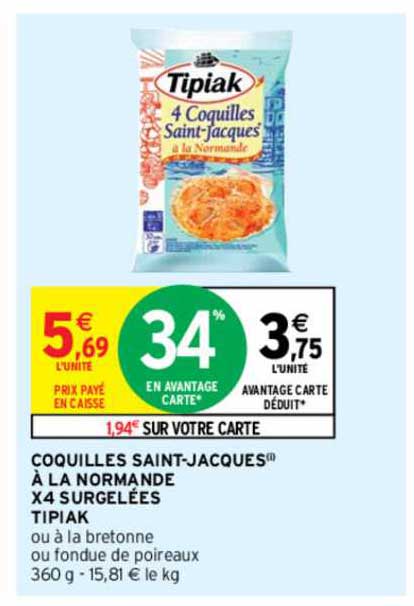 coquilles saint-jacques à la normande x4 surgelées tipiak