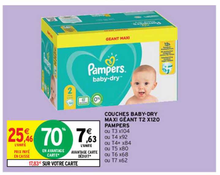 couches baby-dry maxi géant t2 x120 pampers