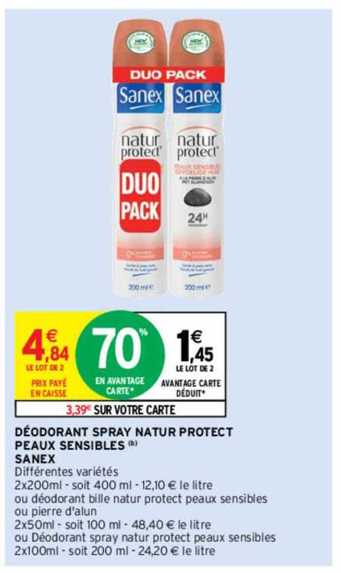 déodorant spray nature protect peaux sensibles sanex