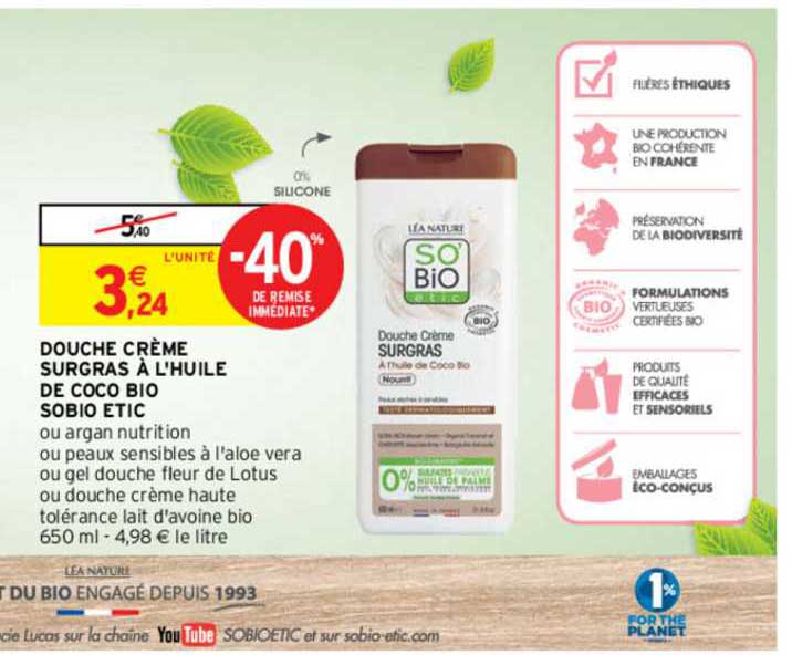 douche crème surgras à l'huile de coco bio sobio étic