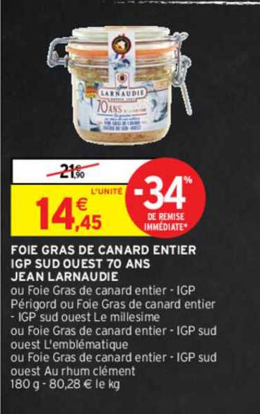 foie gras de canard entier igp sud ouest 70 ans jean larnaudie
