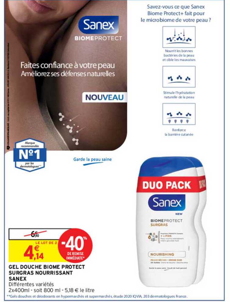 gel douche biome protect surgras nourrissant sanex