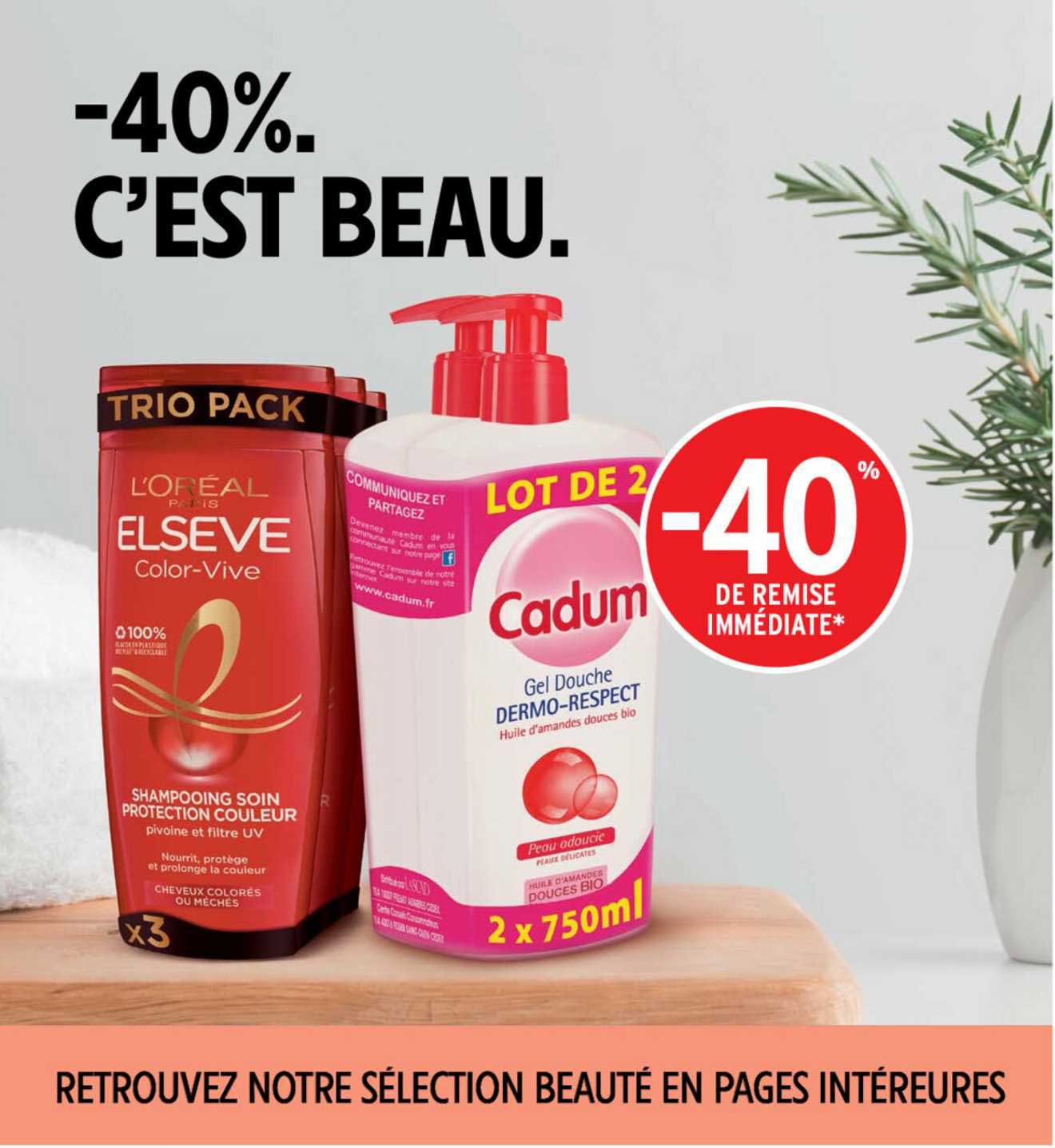 gel douche dermo-respect cadum, shampooing soin protection couleur color-vive l'oréal paris