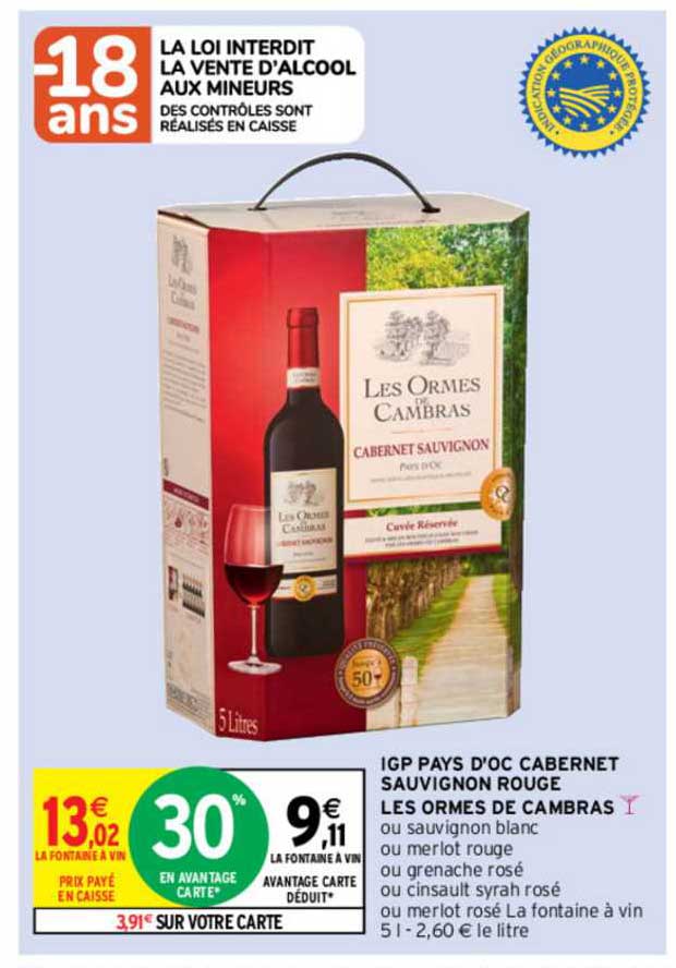 igp pays d'oc cabernet sauvignon rouge les ormes de cambras