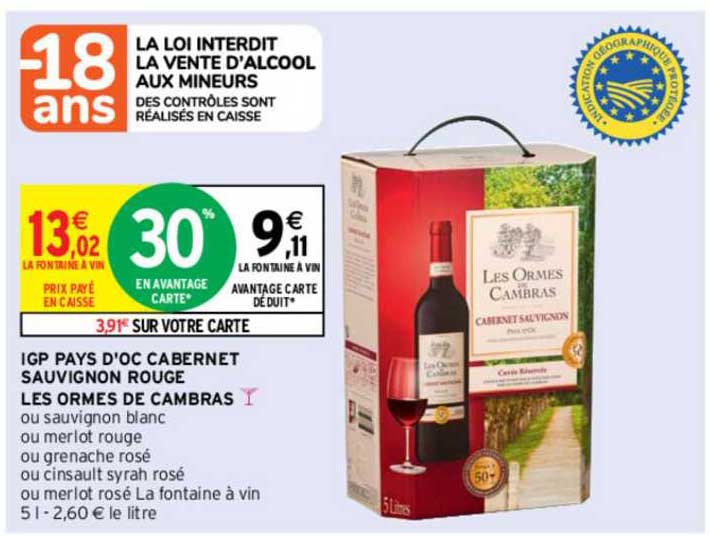 igp pays d'oc cabernet sauvignon rouge les ormes de cambras