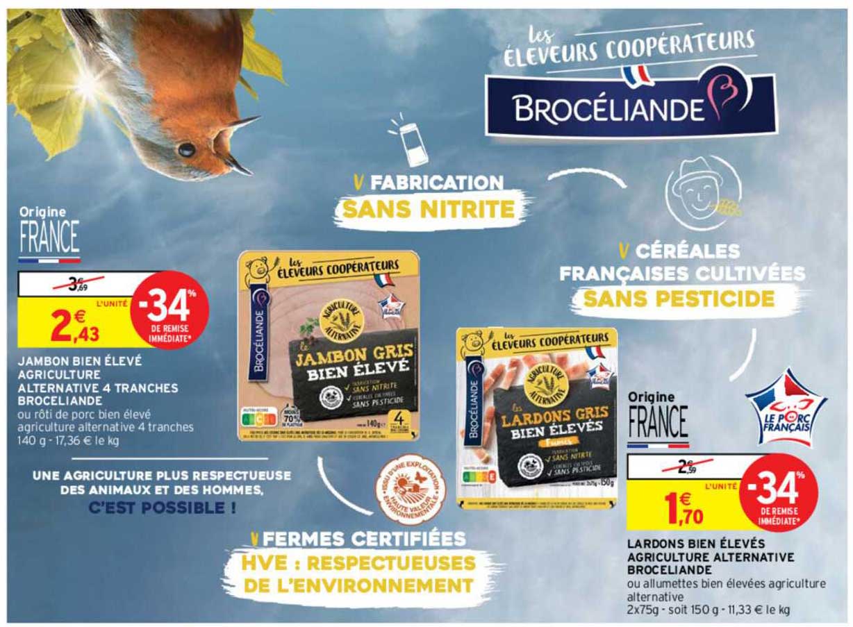 jambon bien élevé agriculture alternative 4 tranches brocéliande, lardons bien élevés agriculture alternative brocéliande