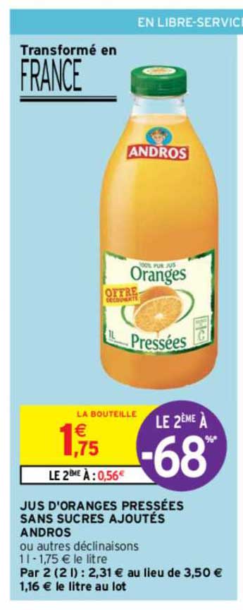 jus d'oranges pressées sans sucres ajoutés andros
