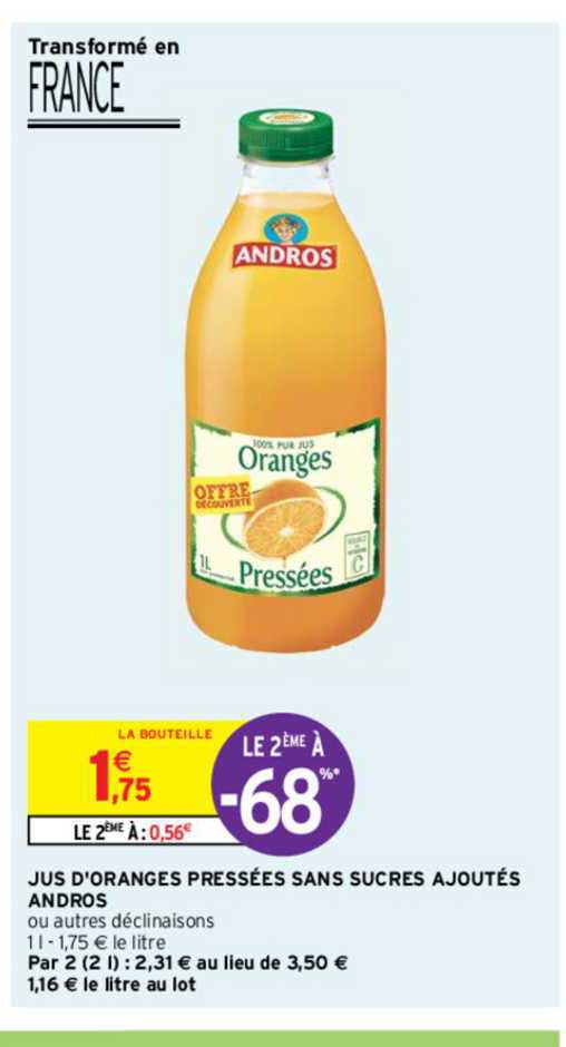 jus d'oranges pressées sans sucres ajoutés andros