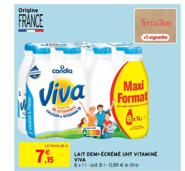 lait demi-écrémé uht vitaminé viva
