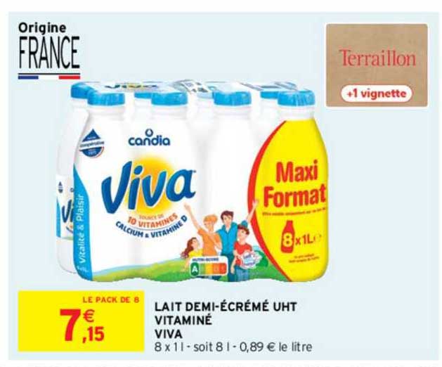 lait demi-écrémé uht vitaminé viva