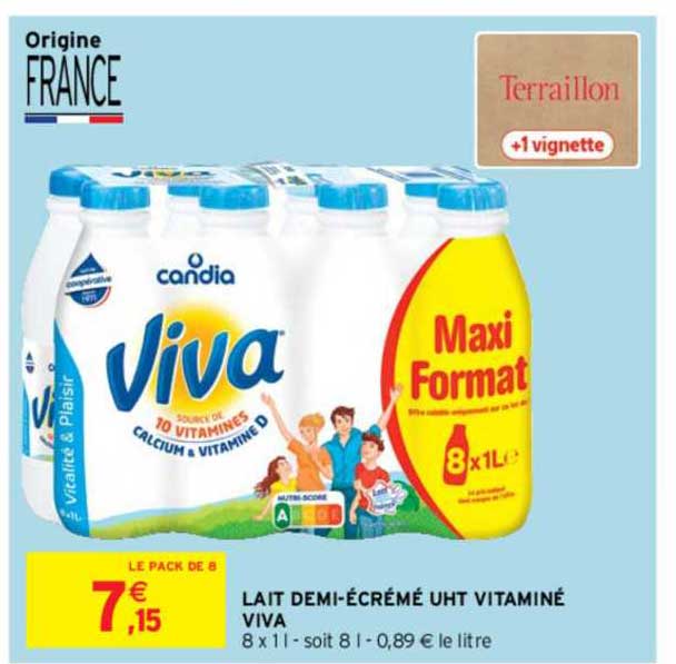 lait demi-écrémé uht vitaminé viva