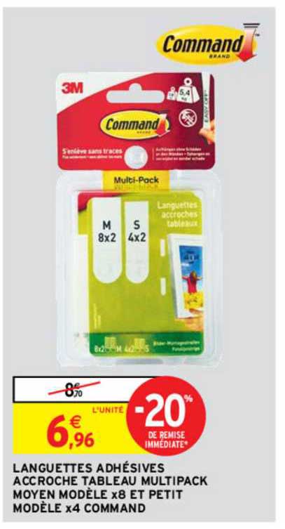 languettes adhésives accroche tableau multipack moyen modèle x8 et petit modèle x4 command