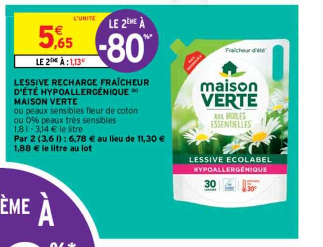 Lessive Recharge Fraîcheur D'été Hypoallergénique Maison Verte