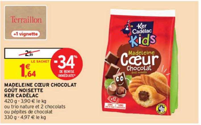 madeleine cœur chocolat goût noisette ker cadélac
