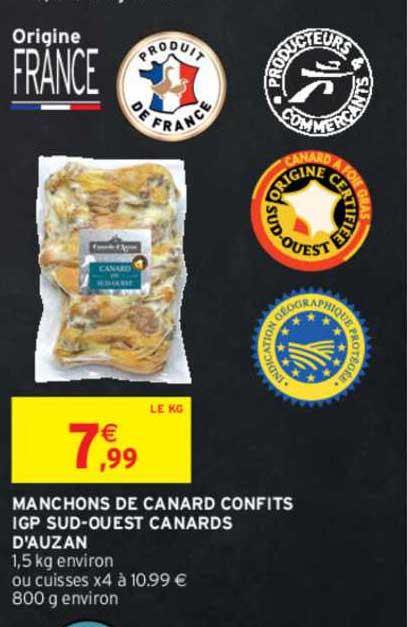 manchons de canard confits igp sud-ouest canards d'auzan