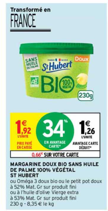 margarine doux bio sans huile de palme 100% végétal st hubert