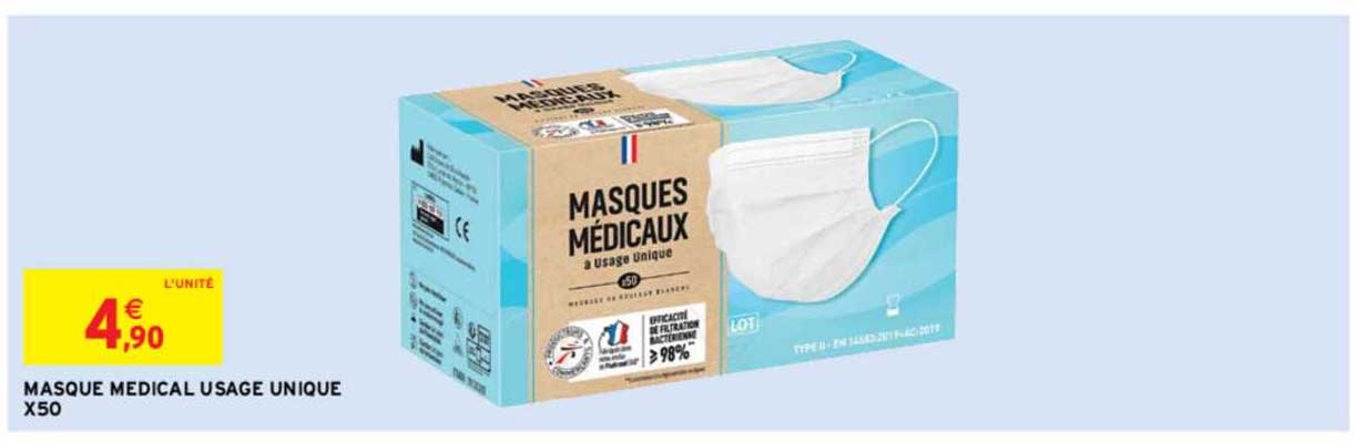 masque médical usage unique x50