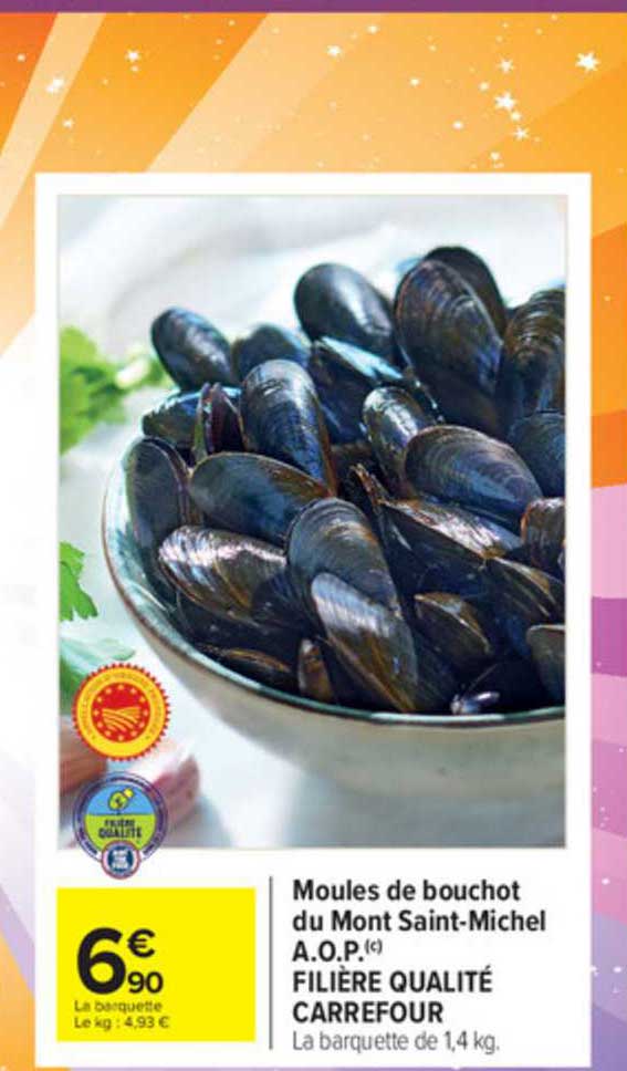 moules de bouchot du mont saint-michel a.o.p. filière qualité carrefour