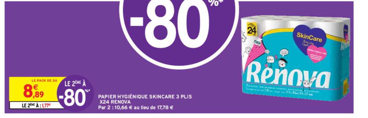 papier hygiénique skincare 3 plis x24 renova
