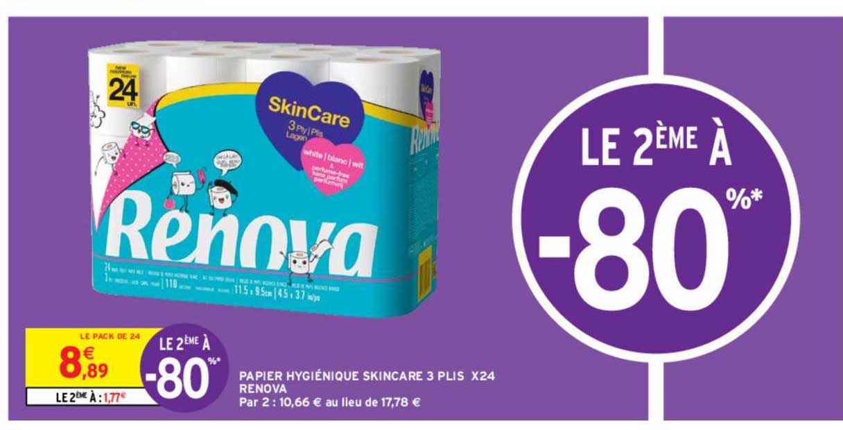 papier hygiénique skincare 3 plis x24 renova