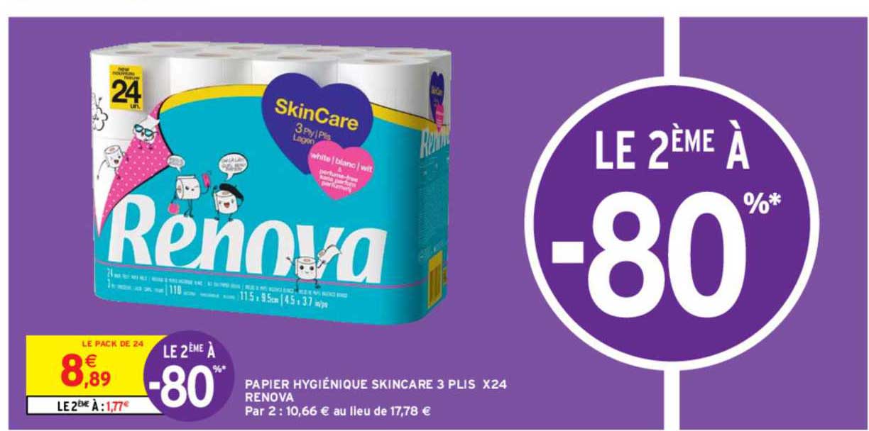 papier hygiénique skincare 3 plis x24 renova