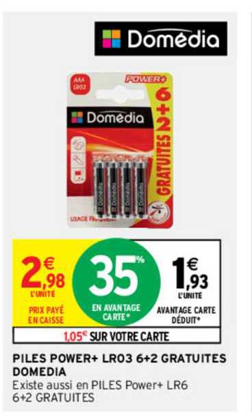 piles power+ lr03 6+2 gratuites domédia