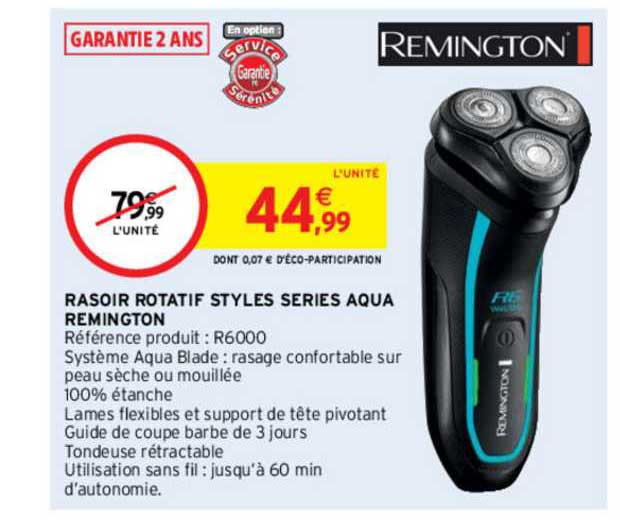 rasoir rotatif styles séries aqua remington