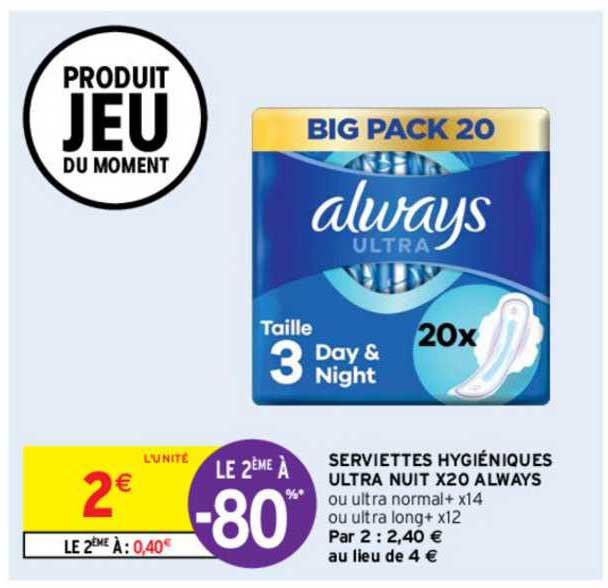 serviettes hygiéniques ultra nuit x20 always