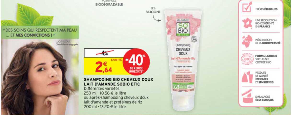 shampooing bio cheveux doux lait d'amande sobio étic