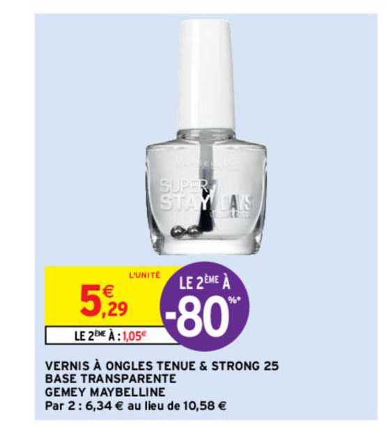 vernis à ongles tenue & strong 25 base transparente gemey maybelline