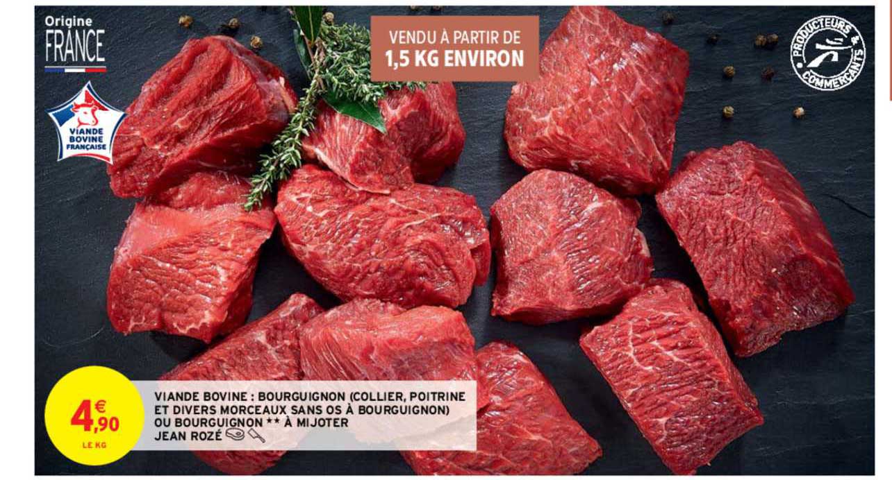 viande bovine : bourguignon (collier, poitrine et divers morceaux sans os à bourguignon) jean rozé