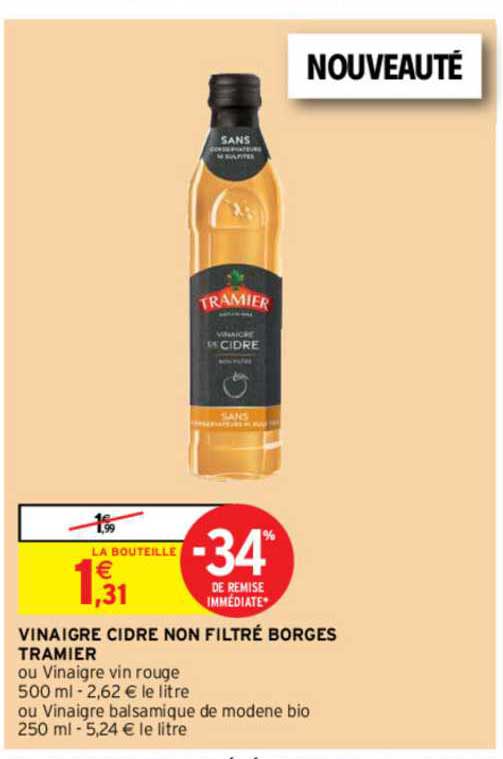 vinaigre cidre non filtré borges tramier