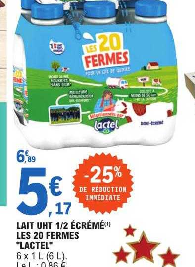 lait uht 1-2 écrémé les 20 fermes "lactel"
