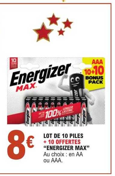 lot de 10 piles + 10 offertes "energizer max"