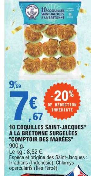 10 coquilles saint-jacques à la bretonne surgelées "comptoir des marées"