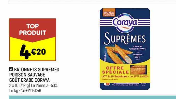 bâtonnets suprêmes poisson sauvage goût crabe coraya$