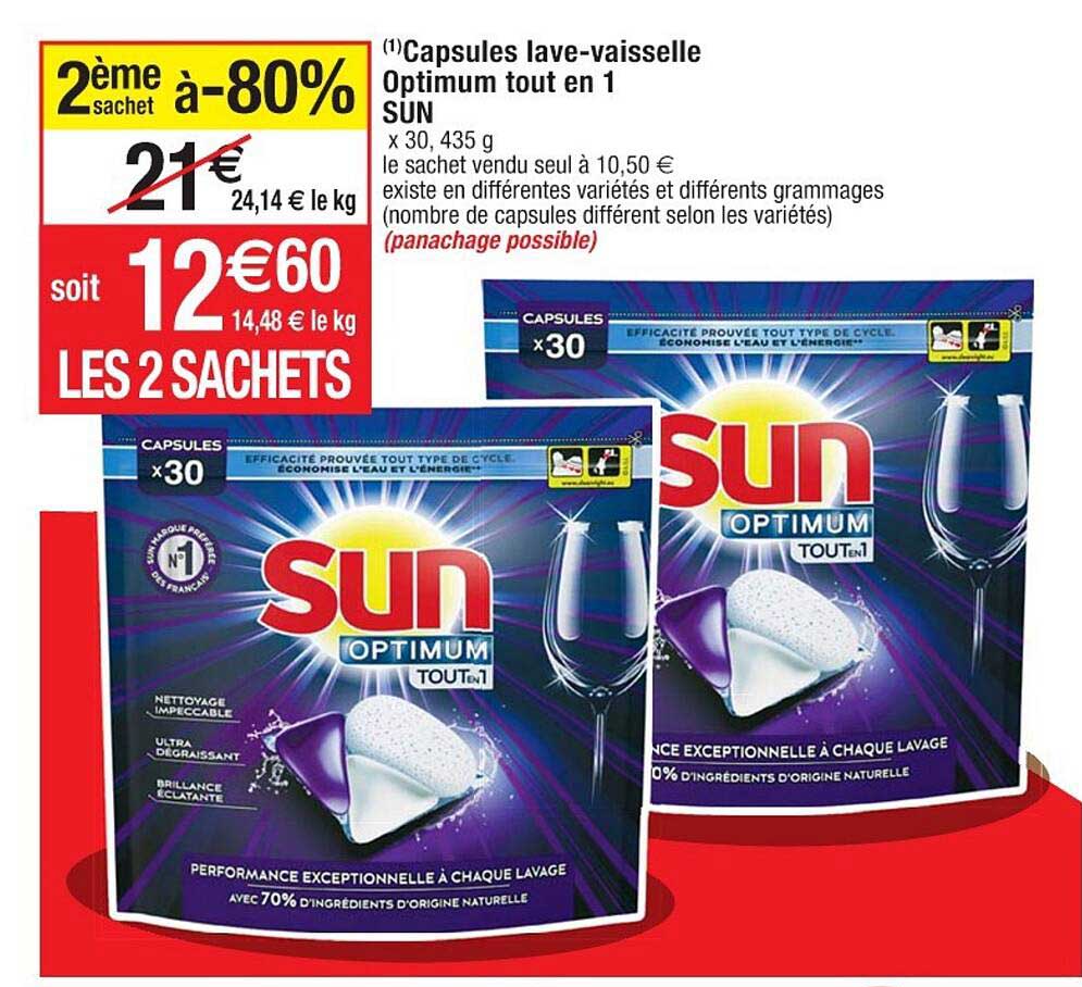 Capsules Lave-vaisselle Optimum Tout En 1 Sun
