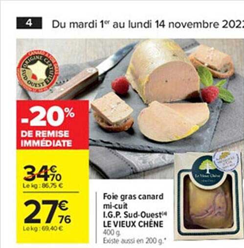 foie gras canard mi-cuit i.g.p. sud-ouest le vieux chêne