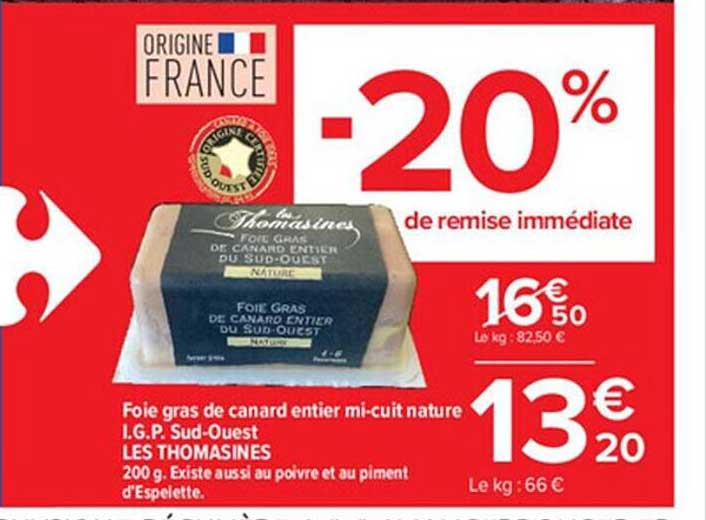 foie gras de canard entier mi-cuit nature i.g.p. sud-ouest les thomasines