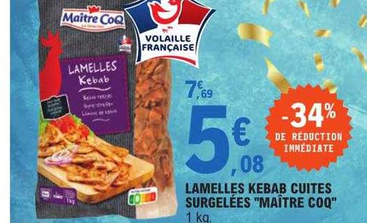 lamelles kebab cuites surgelées "maître coq"