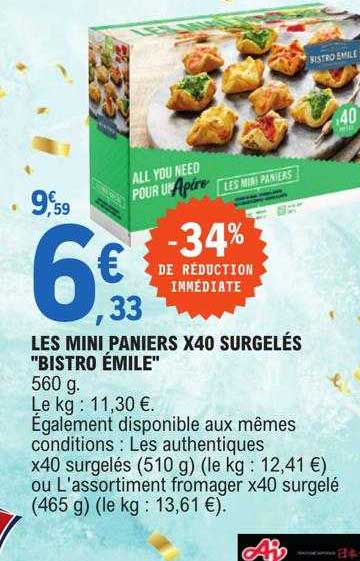 les mini paniers x40 surgelés "bistro émile"