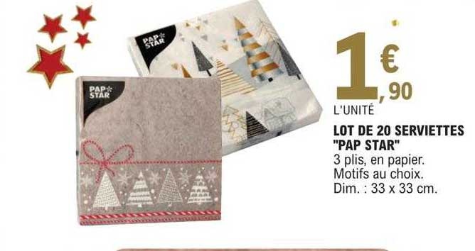 lot de 20 serviettes "pap star"