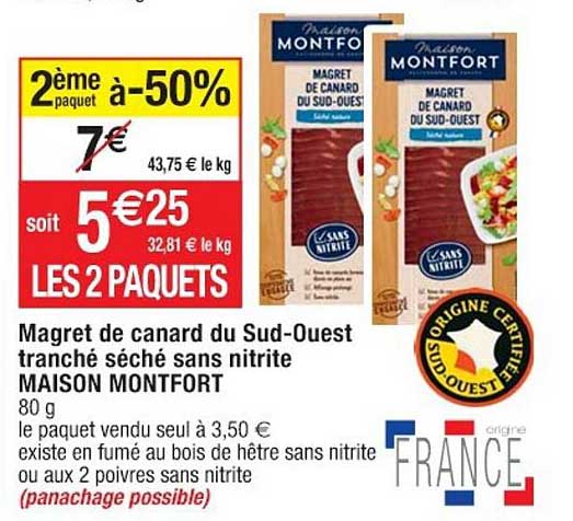 magret de canard du sud-ouest tranché séché sans nitrite maison montfort