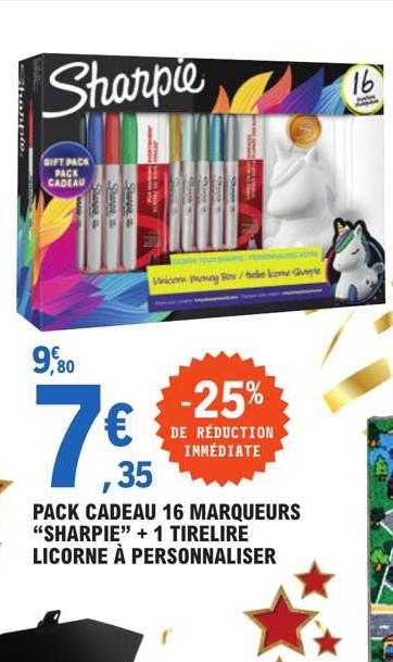 pack cadeau 16 marqueurs "sharpie" + 1 tirelire licorne à personnaliser
