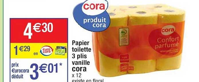 papier toilette 3 plis vanille cora
