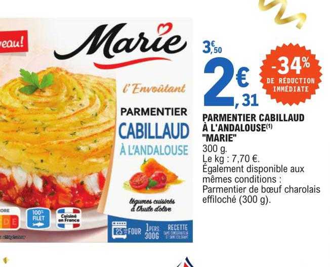 parmentier cabillaud à l'andalouse "marie"